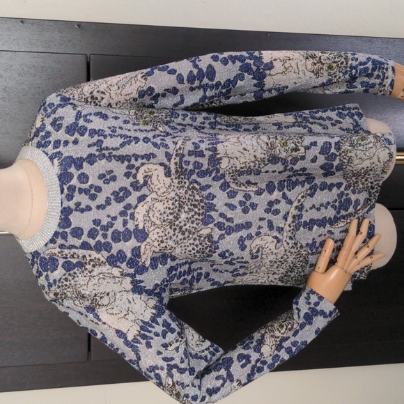 Lady Manhattan Tops - Vintage Lady Manhattan blue silver metallic leopard print pullover top sz 13/14